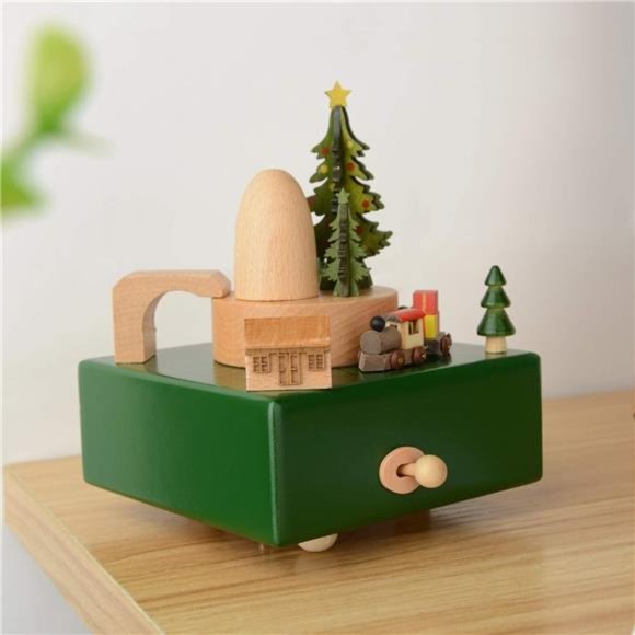 Christmas Wooden Music Box Present Christmas Train Musical Box - Picture 1 of 6